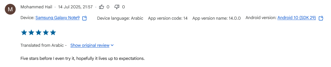This review on Google Play